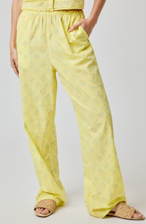 Lace Trim Wide Leg Cotton Pants