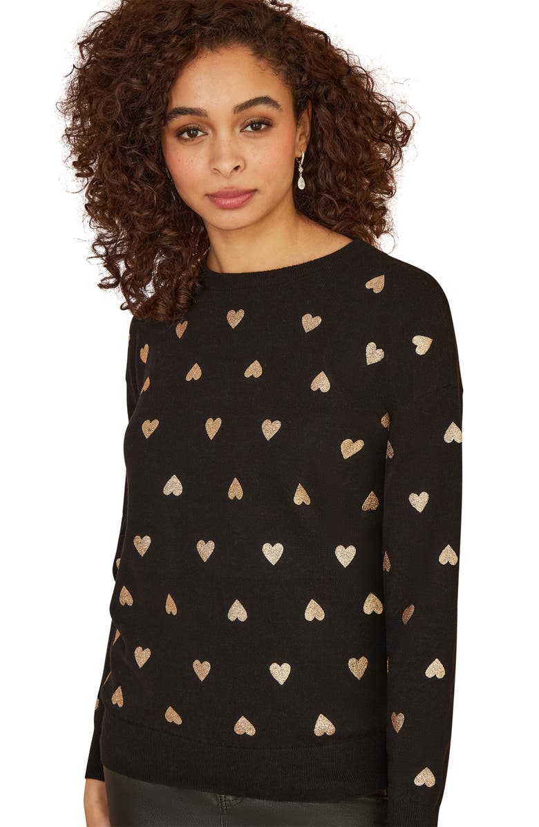 Yumi Foil Heart Print Relaxed Fit Sweater, Alternate, color,