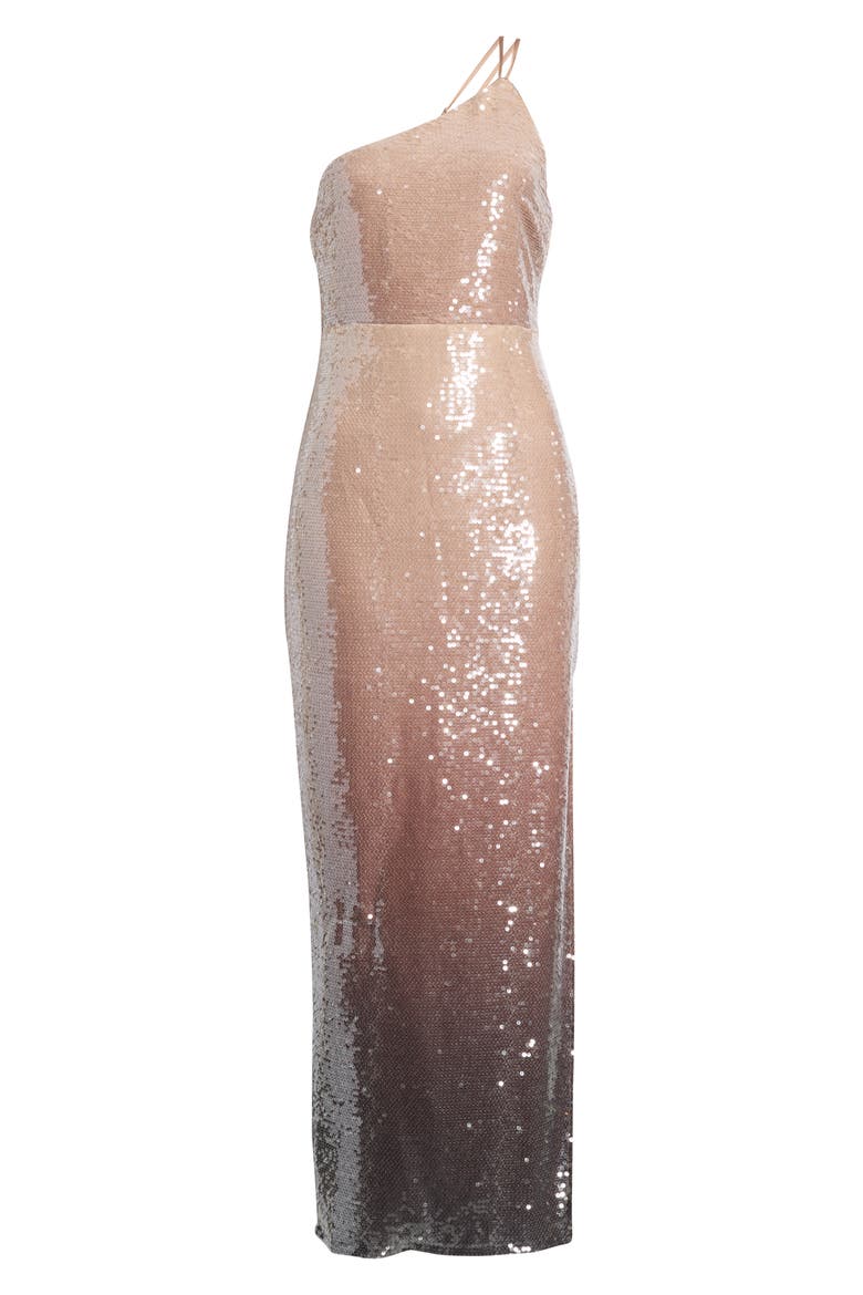 Mirage One-Shoulder Sequin Gown, Alternate, color, BROWN MULTI