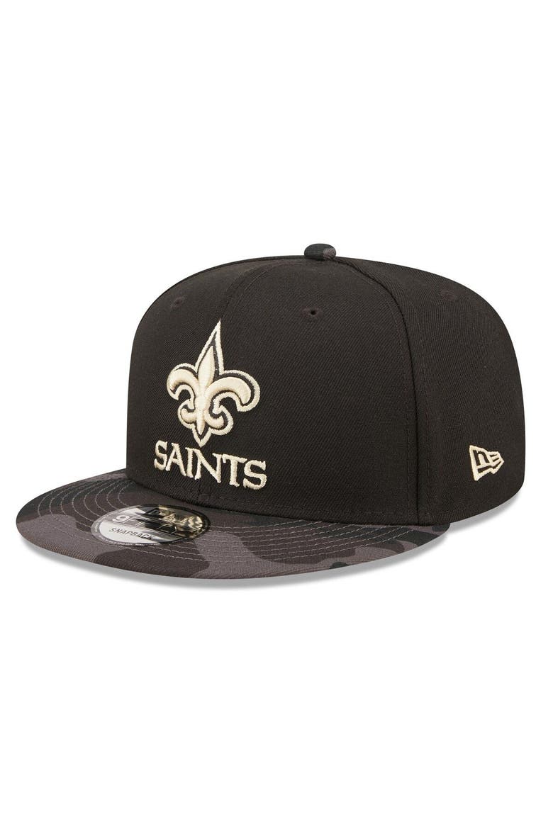 Men's New Era Black/Camo New Orleans Saints Camo Vizor 9FIFTY Snapback Hat, Main, color, Black