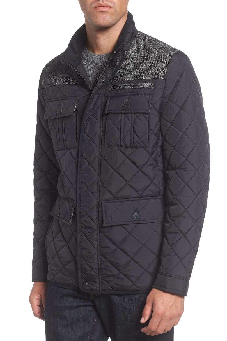 Diamond Quilted Full Zip Jacket, Alternate, color, BLACK