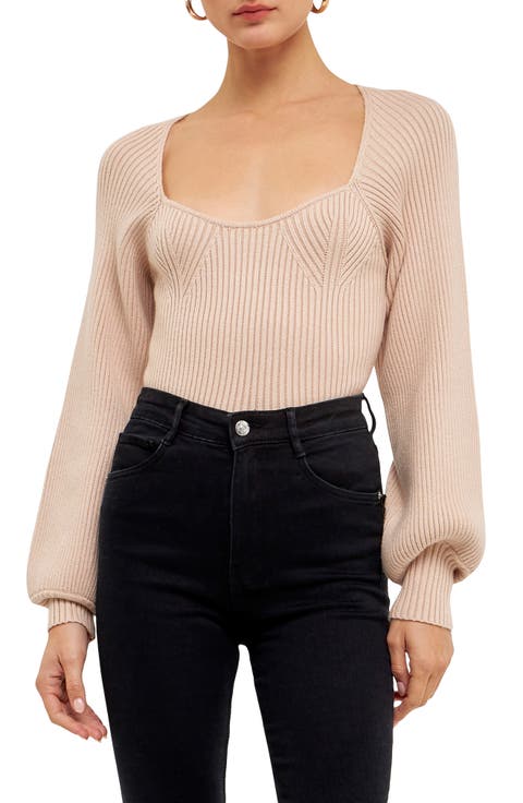 Ribbed Bishop Sleeve Top