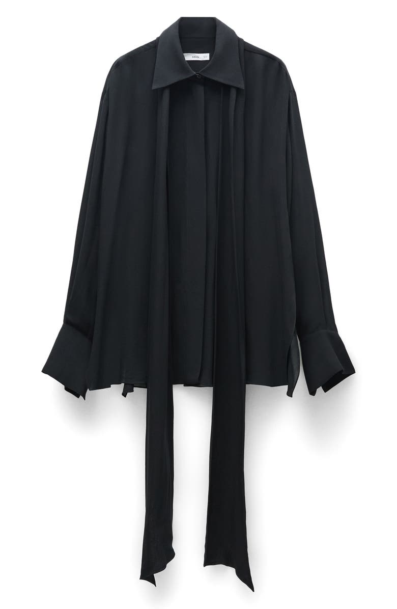 MANGO Tie Neck Semisheer Button-Up Shirt, Alternate, color, 