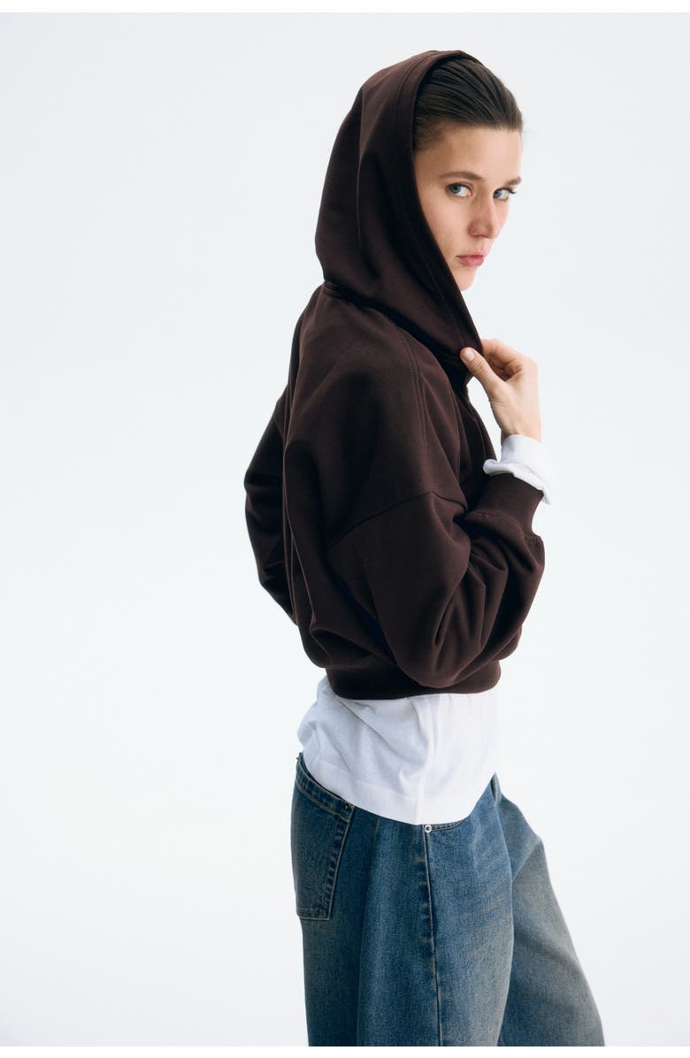 H&M Short Zip-through Hoodie, Alternate, color, Dark Brown