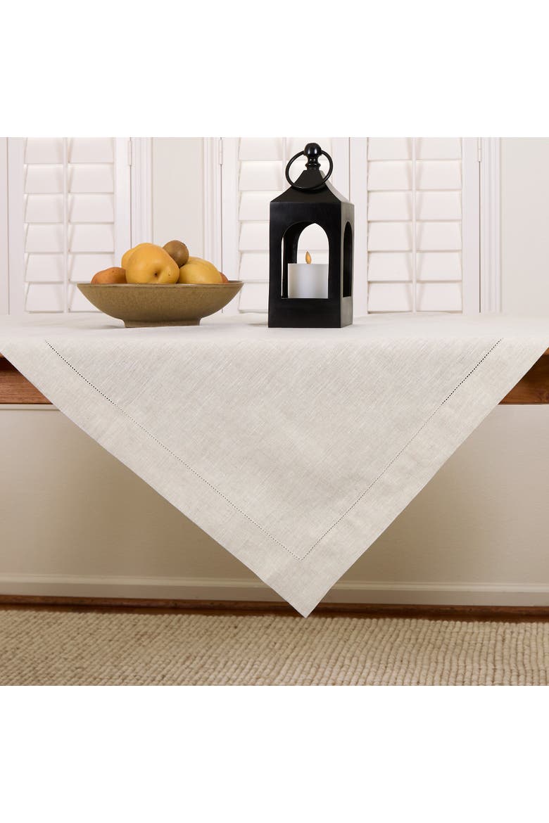 Linen Table Throw - Classic Hemstitch, 52" x 52" Inch, 52" x 52" Inch, Main, color, Light Natural