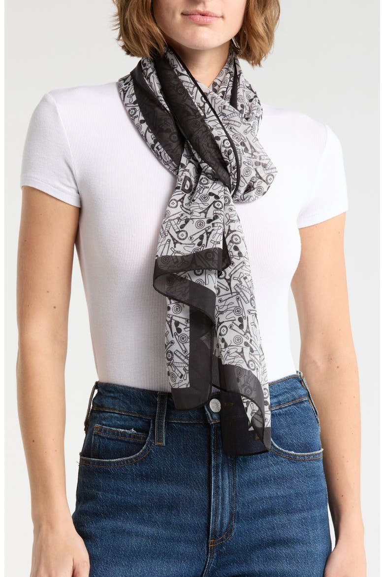 Karl Studio Sewing Chiffon Wrap, Main, color, BLACK