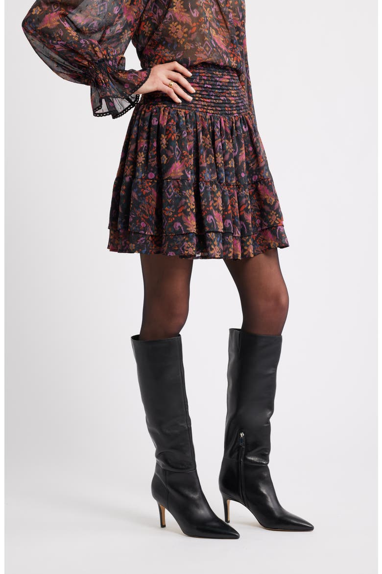 Floral Pleated Chiffon Miniskirt, Alternate, color, BLACK- PURPLE ROSE TAPESTRY