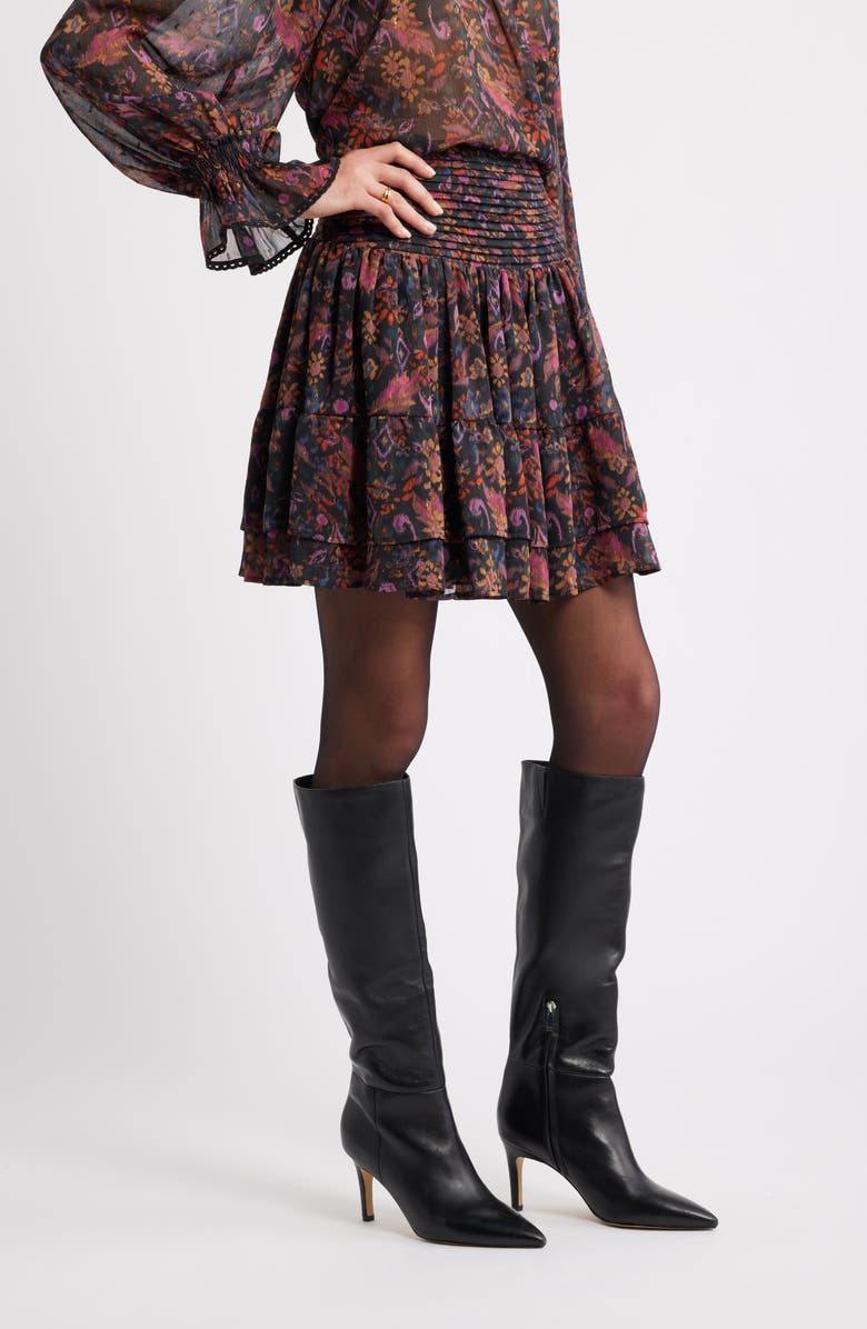 Treasure & Bond Floral Pleated Chiffon Miniskirt, Alternate, color, Black- Purple Rose Tapestry