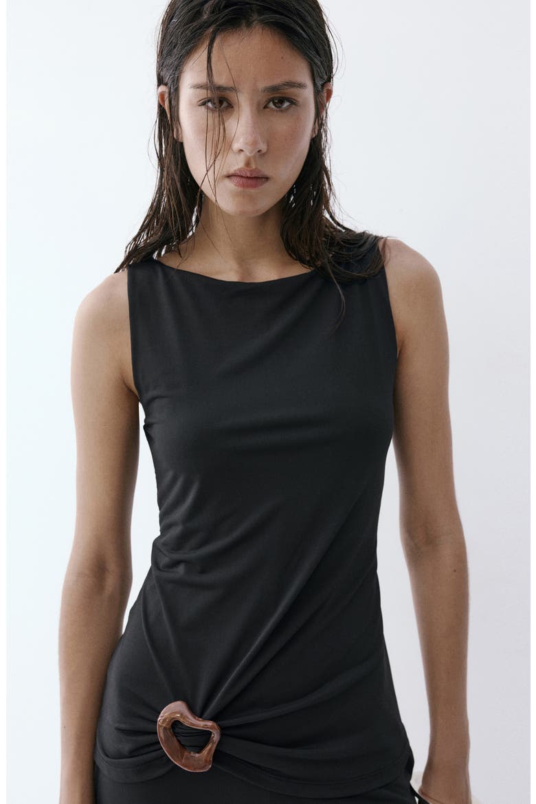 Wide Leg Jumpsuit with Resin Detail, Alternate, color, BLACK