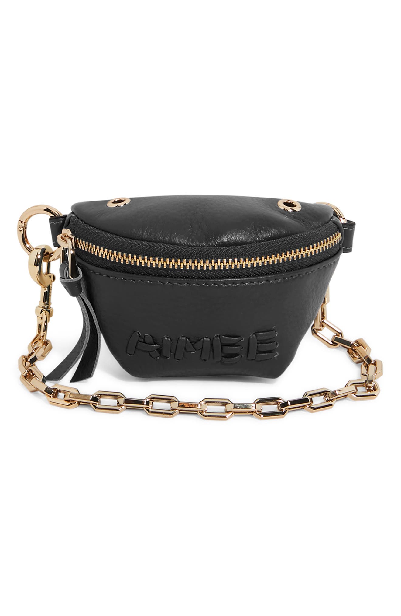 AIMEE Zip Sling Leather Bag Charm, Main, color, Black