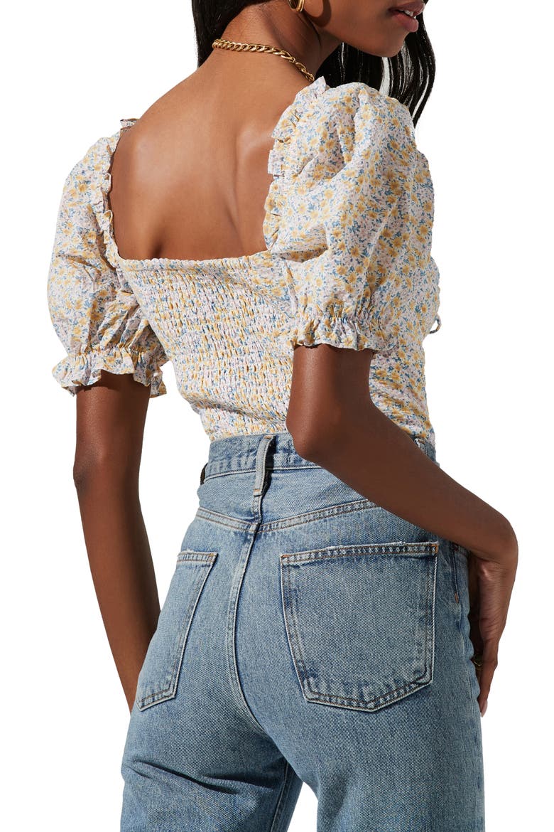 Floral Keyhole Puff Sleeve Top, Alternate, color, PINK YELLOW FLORAL