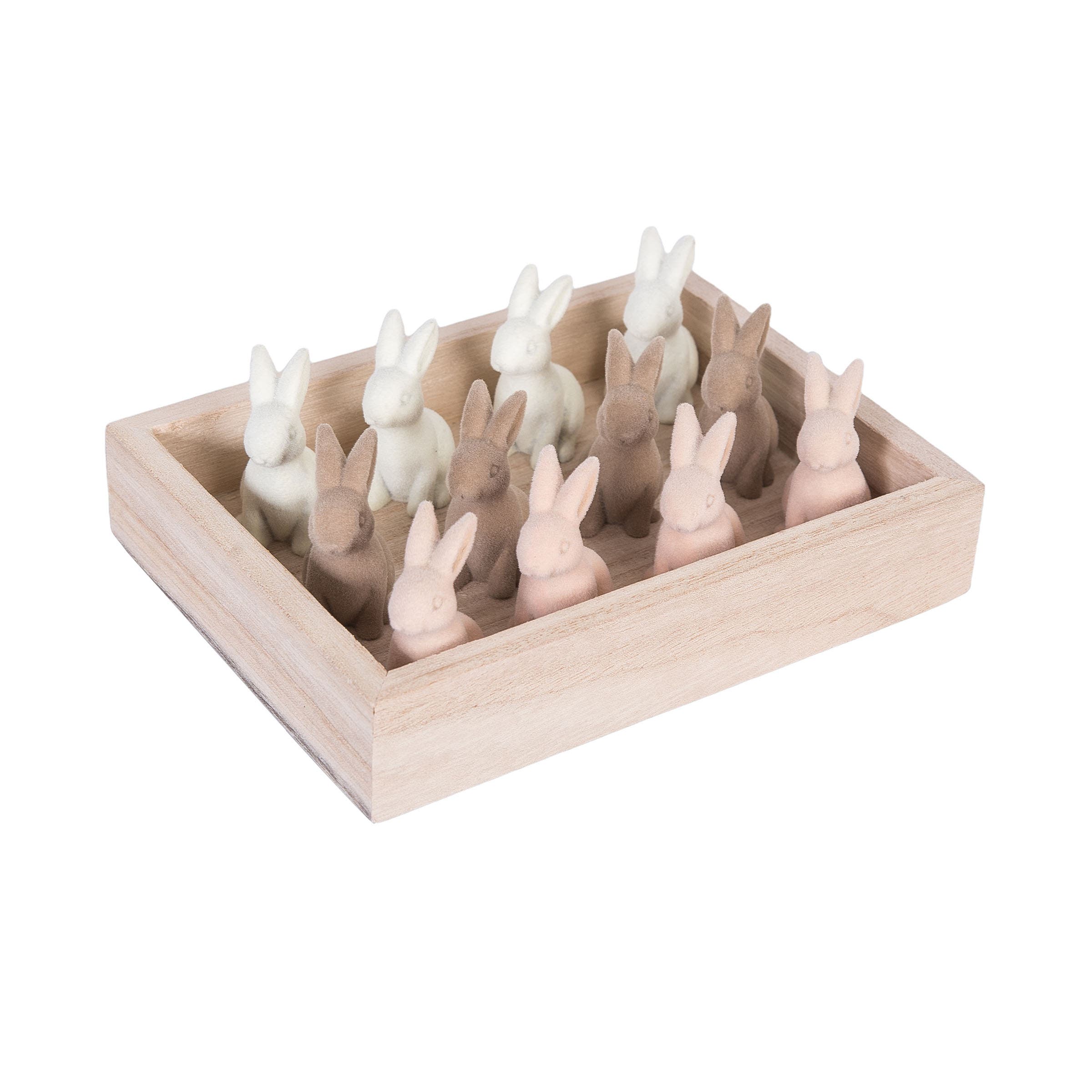 Gallerie Ii Flocked Natural Easter Bunnies In Box Assortment Of 12 Figurines In Multi