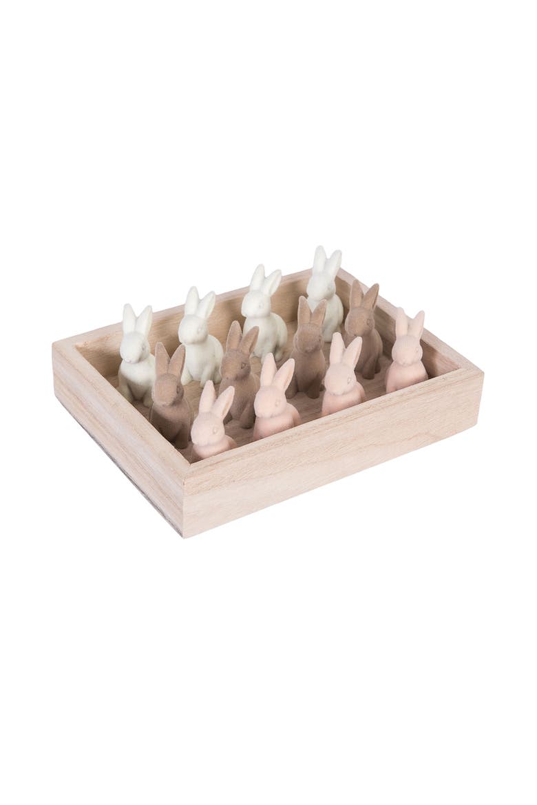 Flocked Natural Easter Bunnies In Box Set of 12 Figurines, Main, color, Brown