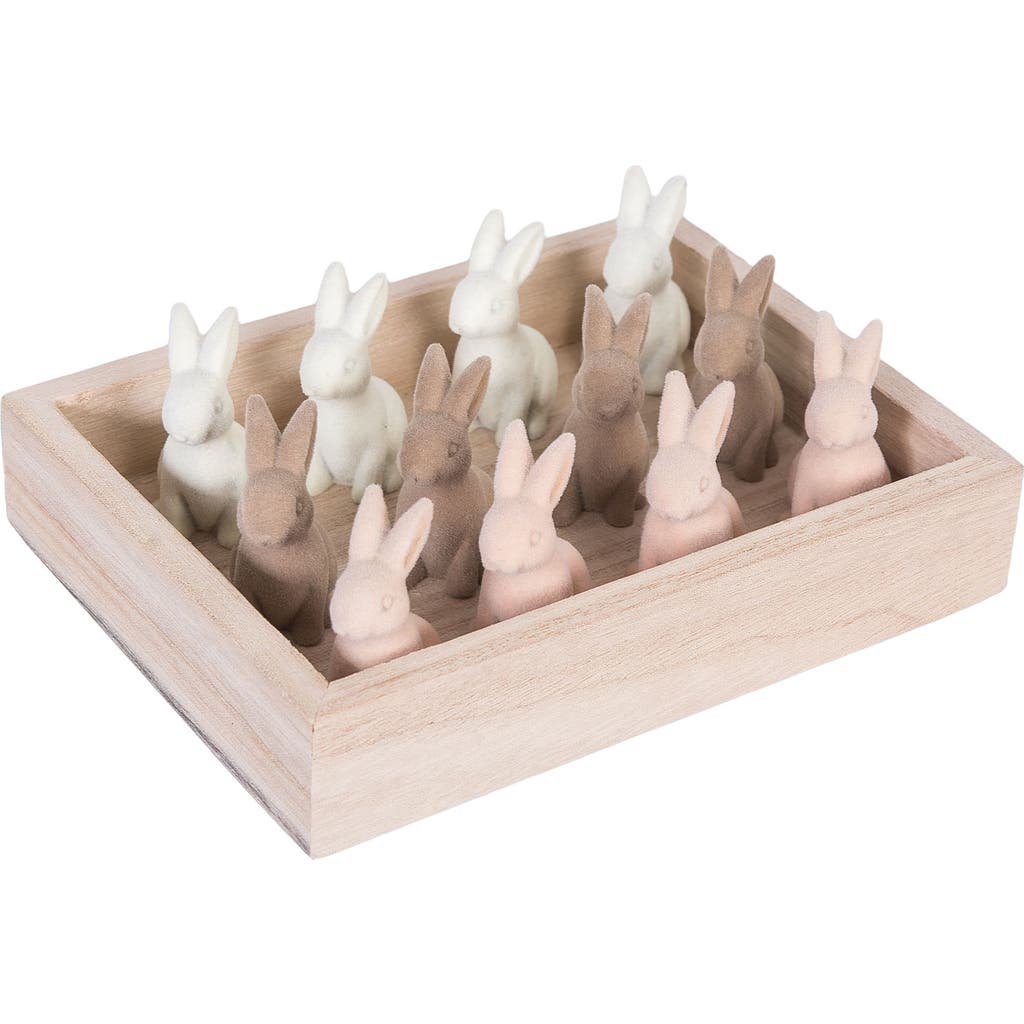 Gallerie Ii Flocked Natural Easter Bunnies In Box Assortment Of 12 Figurines In Multi