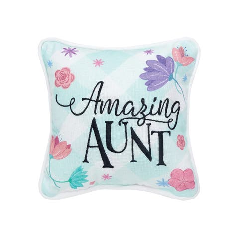 Amazing Aunt Printed and Embroidered Small Petite Size Accent Throw Pillow, 8" x 8"