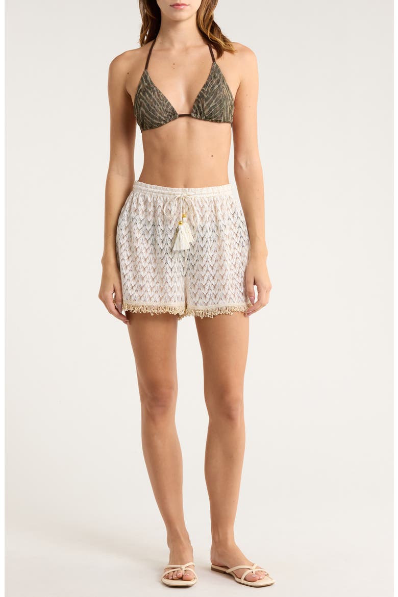 Mina Zigzag Cover-Up Shorts, Main, color, WHITE/GOLD ZIG ZAG