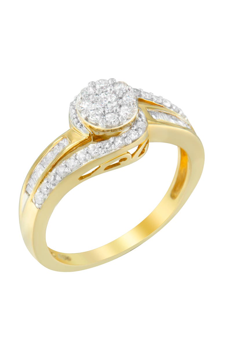 Haus of Brilliance 10K Yellow Gold 1/2 Cttw Diamond Bypass Swirl Cluster Ring, Alternate, color, Yellow Gold