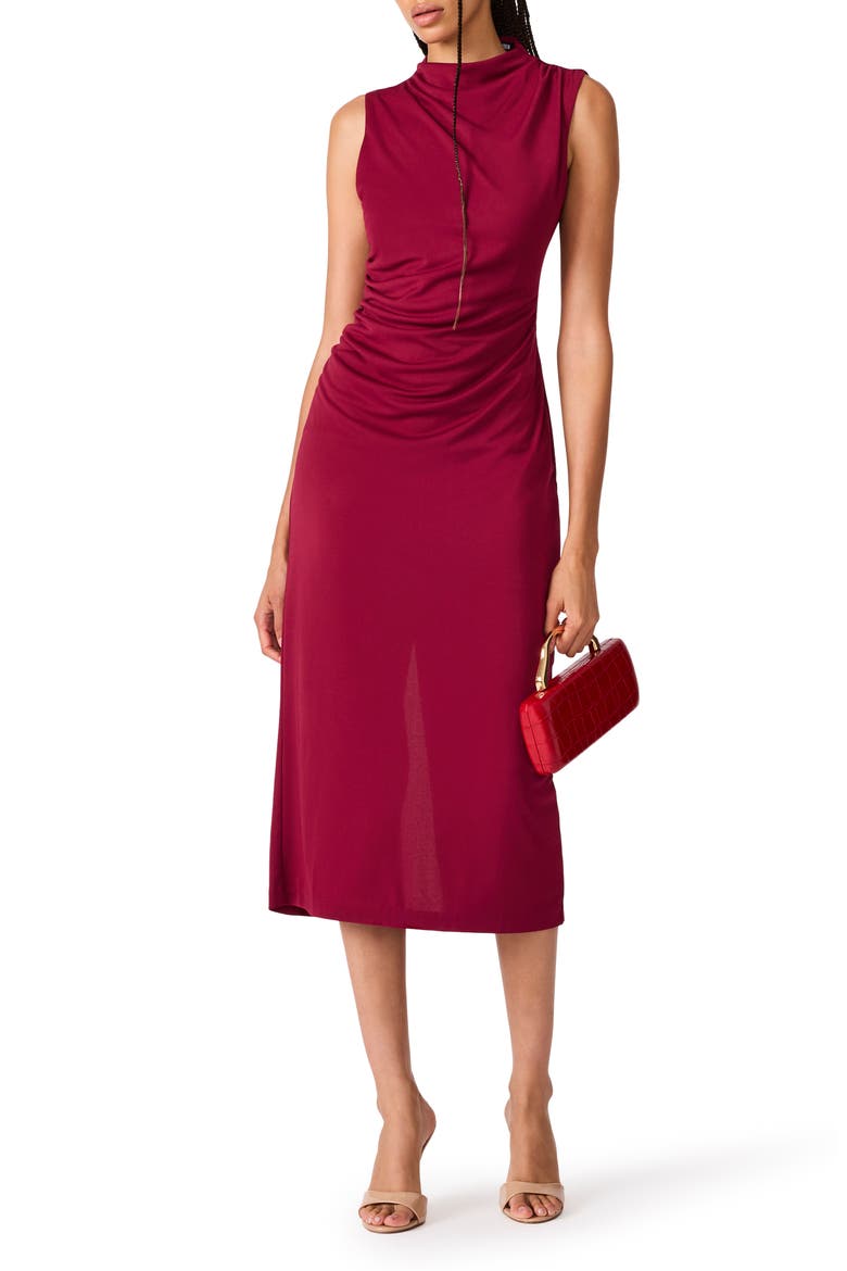 Mo Funnel Neck Matte Jersey Dress, Main, color, BEET RED