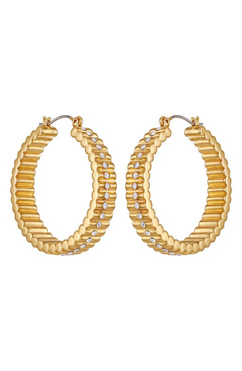 Pavé Crystal Ribbed Hoop Earrings