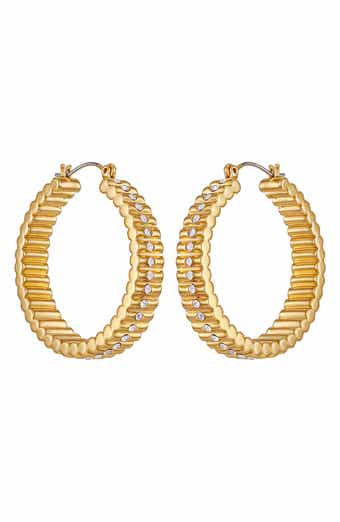 Vince Camuto Pavé Crystal Ribbed Hoop Earrings