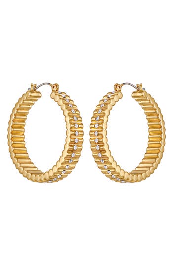 Vince Camuto Pavé Crystal Ribbed Hoop Earrings In Gold