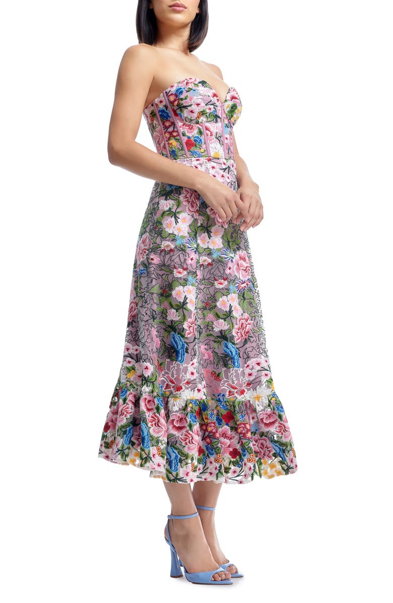 Dress the Population Carina Floral Embroidered Cocktail Midi Dress, Alternate, color, Blush Multi