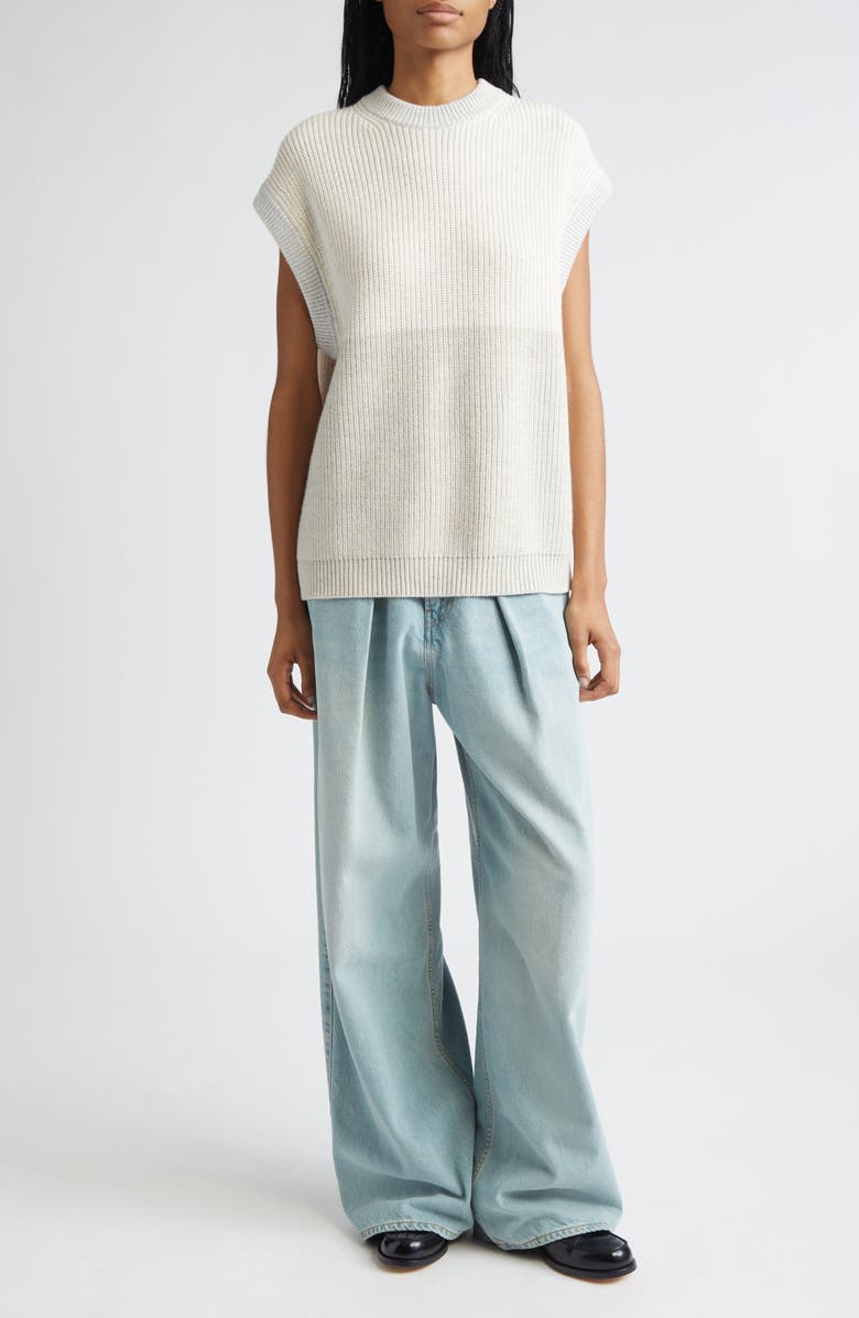 Waste Yarn Project Oda Colorblock One of a Kind Crewneck Sweater Vest, Alternate, color, Tonal White