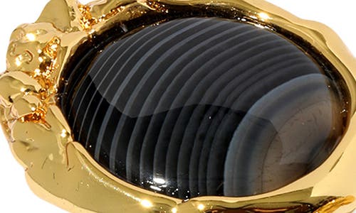 Shop Alexis Bittar Brut Banded Agate Coin Open Ring In Black/gold