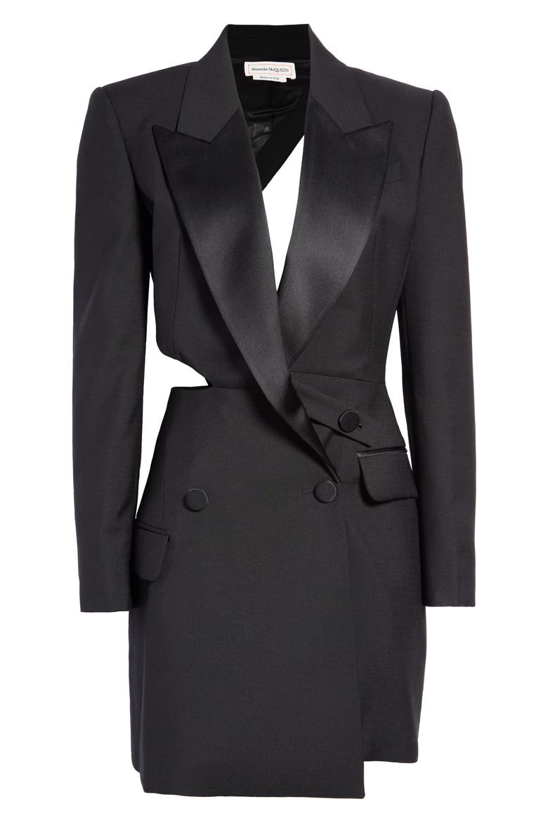 Slash Detail Wool Blend Tuxedo Minidress, Alternate, color, BLACK