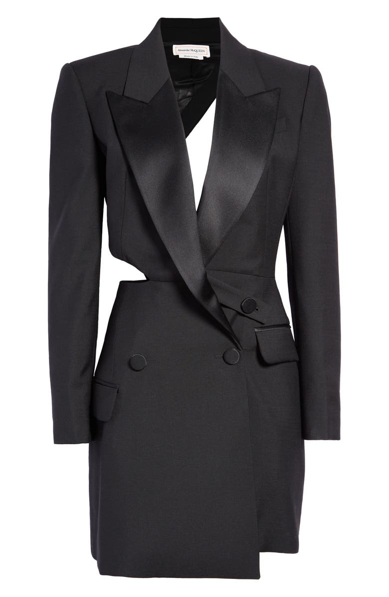 McQueen Slash Detail Wool Blend Tuxedo Minidress, Alternate, color,