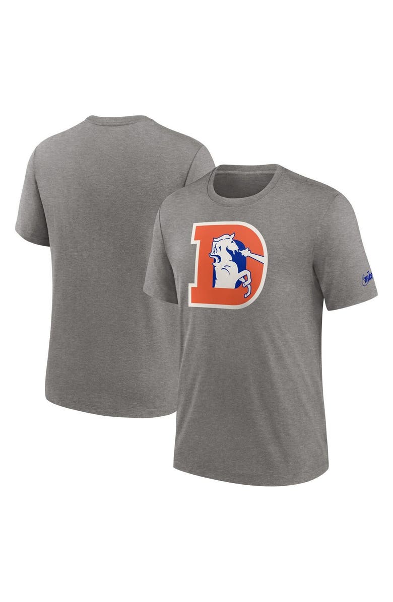 Nike Men's Nike Heather Charcoal Denver Broncos Rewind Logo Tri-Blend T-Shirt, Alternate, color,