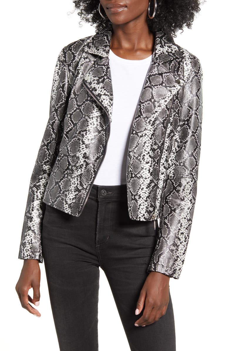 Vigoss Snake Print Faux Leather Moto Jacket, Main, color, 
