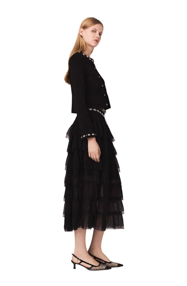 maje Cropped jewellery detail cardigan, Alternate, color, Black