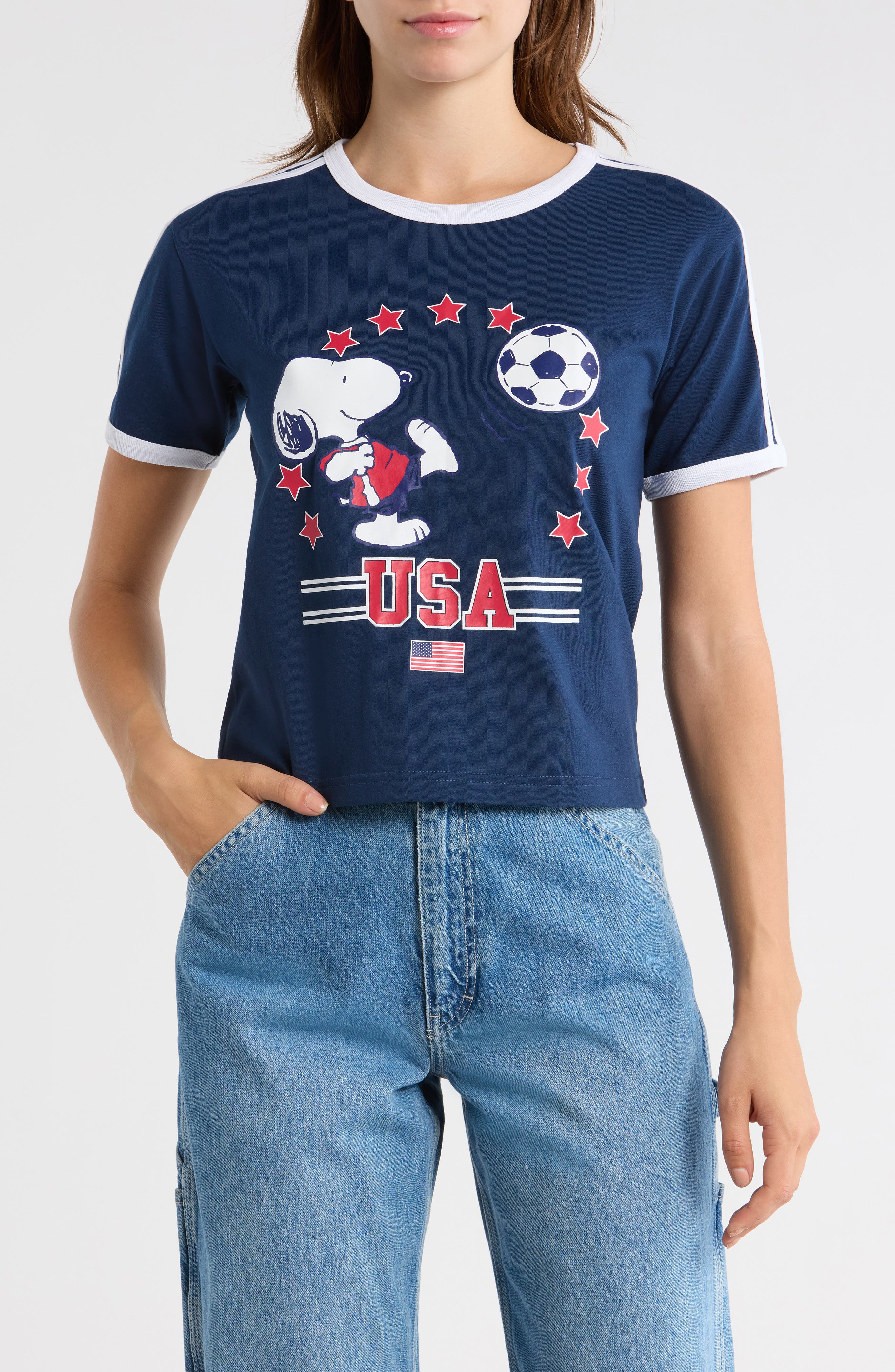 Ripple Junction Peanuts USA Soccer Graphic Ringer T-Shirt