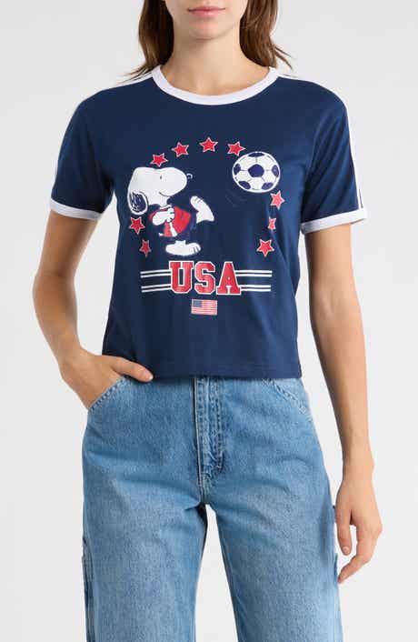 Ripple Junction Peanuts USA Soccer Graphic Ringer T-Shirt