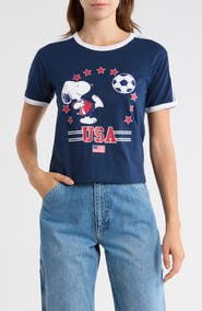 Ripple Junction Peanuts USA Soccer Graphic Ringer T-Shirt
