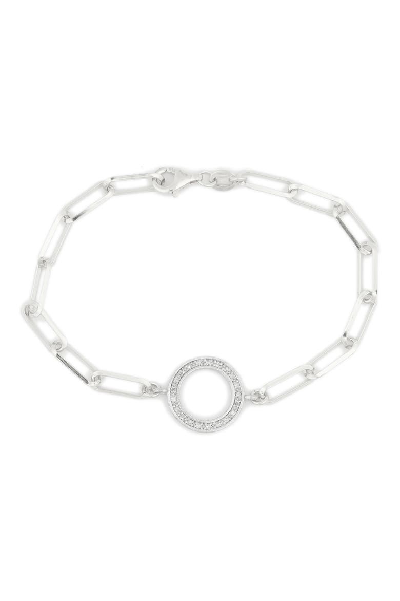 Pavé Diamond Circle Charm Bracelet - 0.12 ctw, Main, color, WHITE/ SILVER
