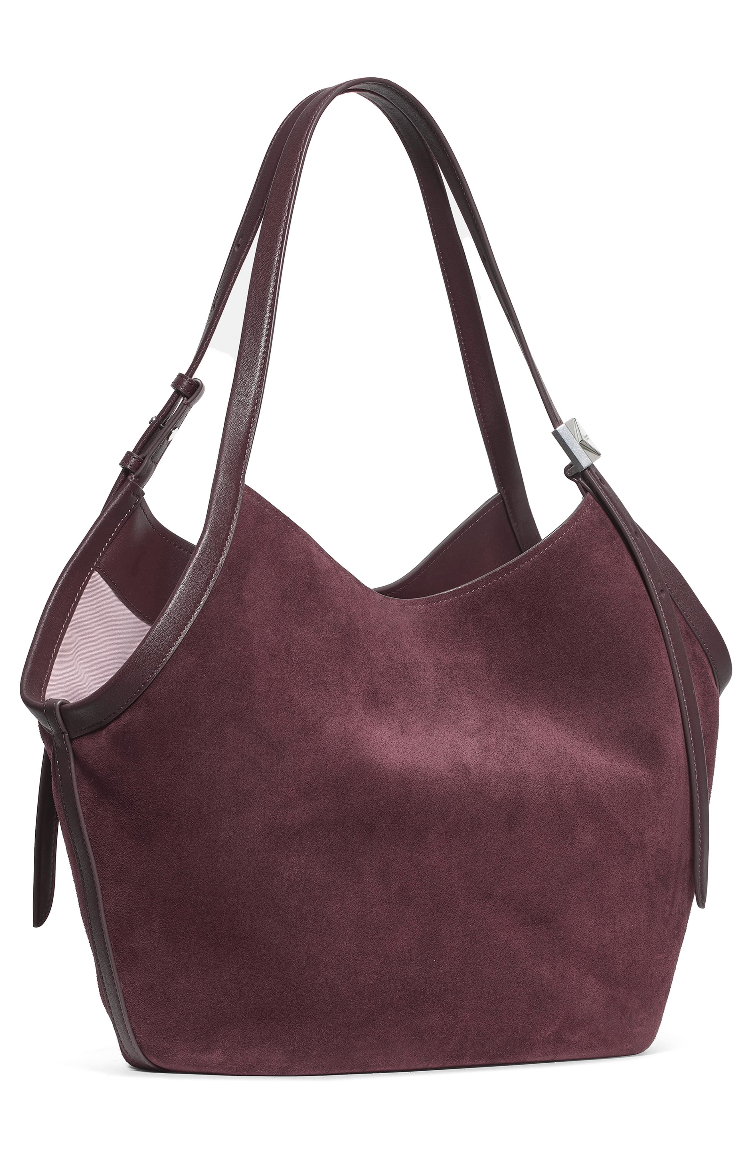deco suede tulip tote, Alternate, color, BLACKBERRY JAM