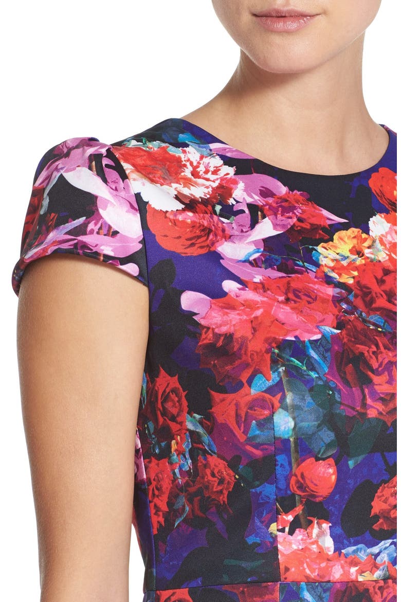 Print Stretch Midi Dress, Alternate, color, BLACK MULTI