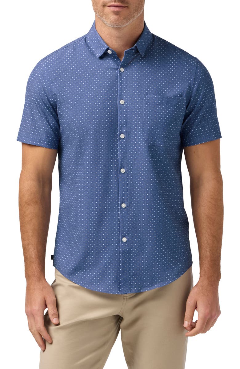 Mizzen+Main Leeward Trim Fit Short Sleeve Performance Button-Up Shirt, Main, color, Coastal Fjord Medallion Print