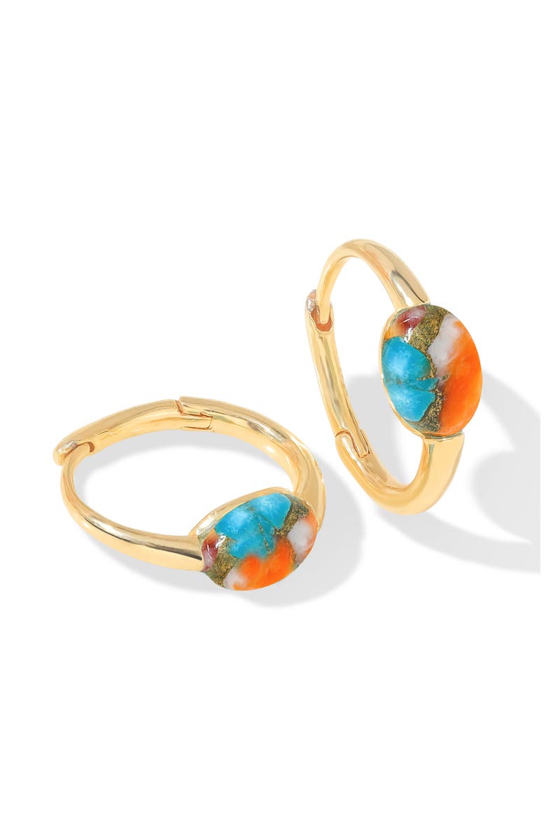 Moonstone Huggie Hoop Earrings, Main, color, ORANGE