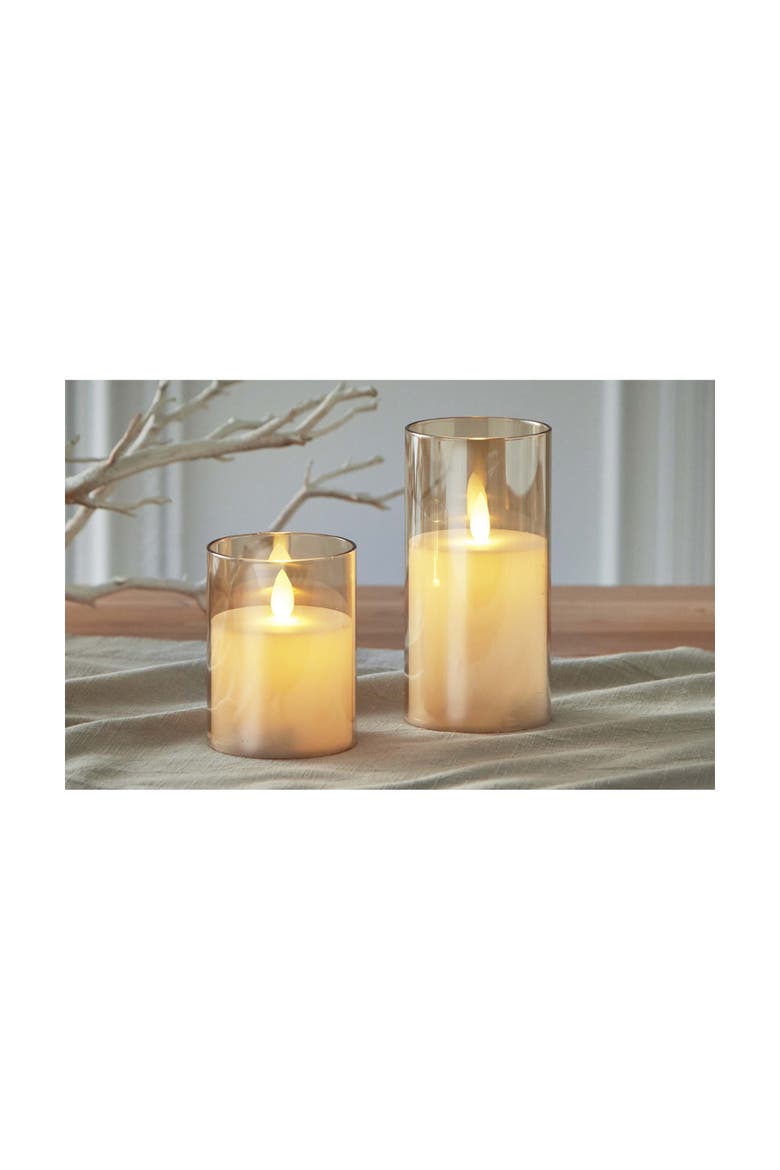 Estella LED Glass Hurricane Amber Flameless Candle Holder, Alternate, color, Brown