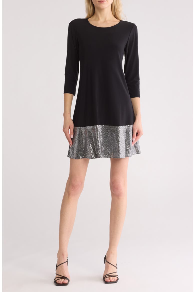 Split Sequin Border Dress, Main, color, BLACK