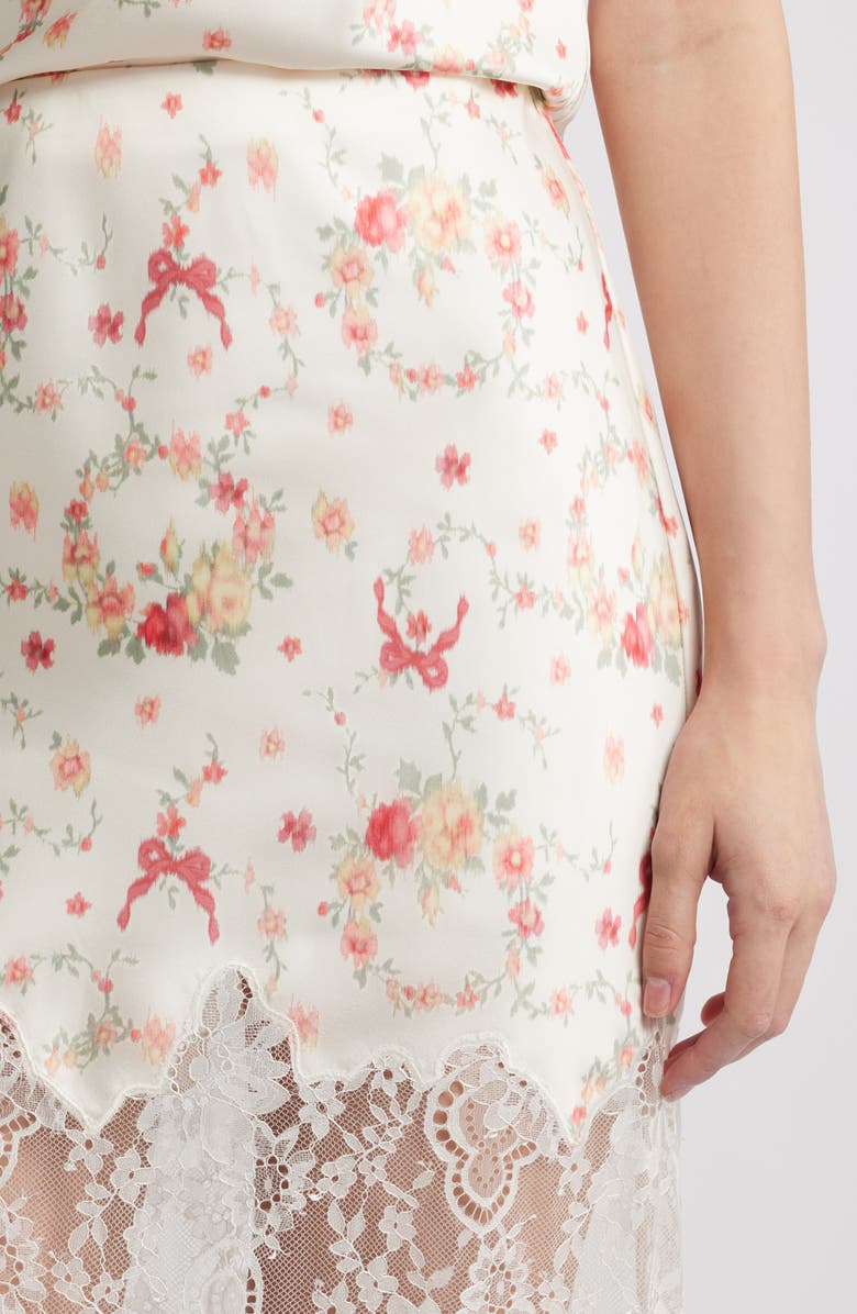 LoveShackFancy Ilene Floral Print Lace Maxi Skirt, Alternate, color, Ecru Gardenia