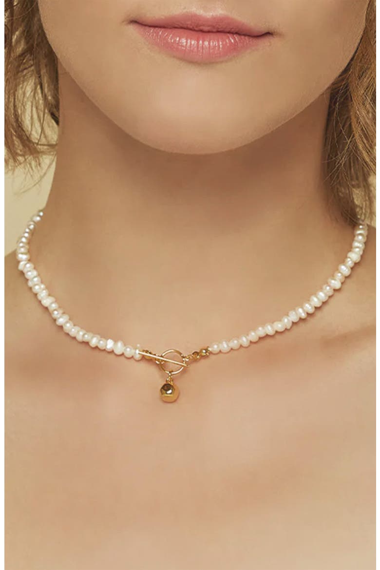 14k Gold Plated Elena Pearl Choker Dainty Minimalist Gift Idea, Alternate, color, Gold