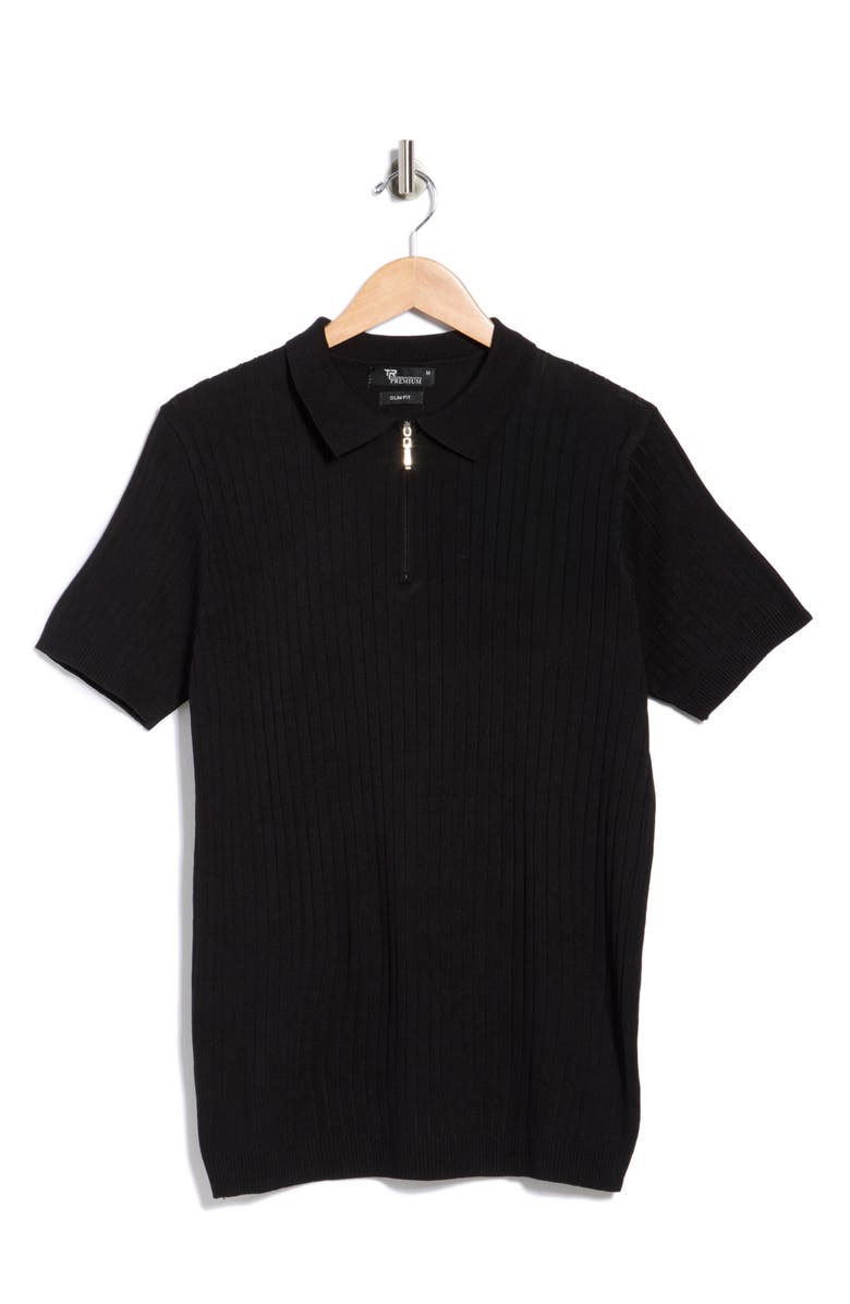 T.R. PREMIUM Slim Fit Polo Sweater, Main, color, Black
