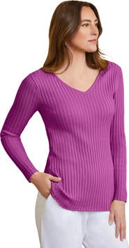 Jessica London V-Neck Ribbed Sweater