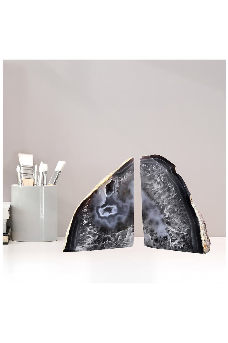 Large Agate Bookends, Alternate, color, GREY