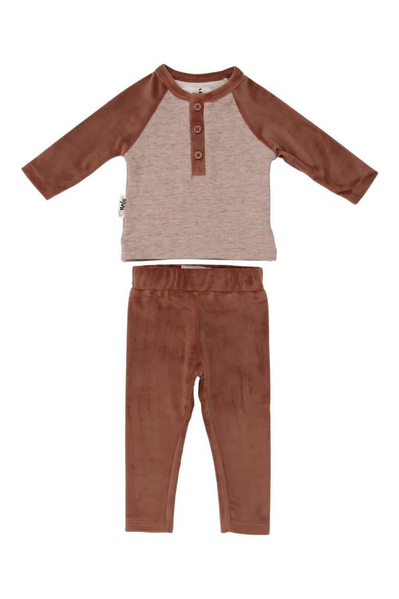 Velour Henley Top & Leggings Set, Main, color, TAUPE