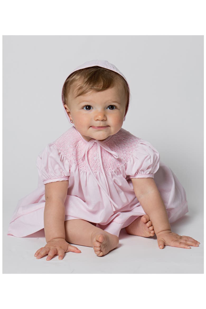 Imitation Pearl Cross Christening Gown & Bonnet Set, Alternate, color, PINK